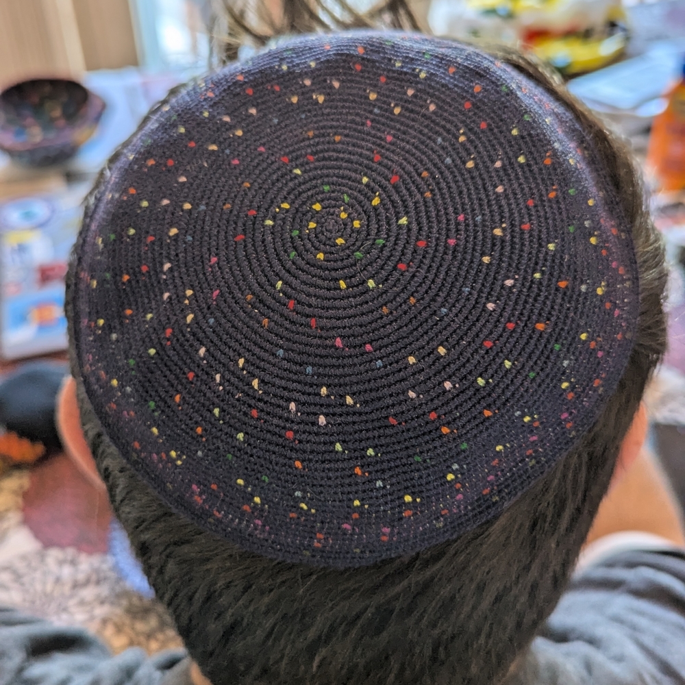 Hand Crafted Multicolor Kippah with Multicolor Dots
